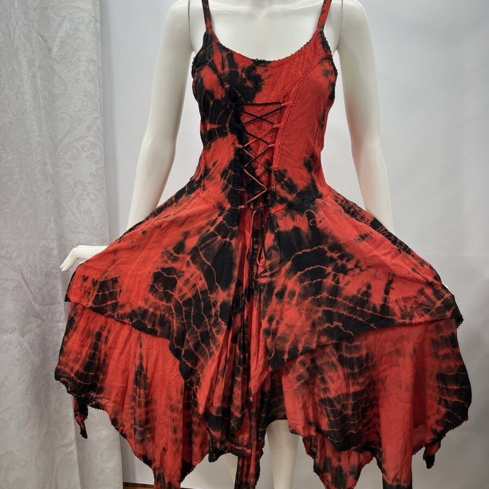 Bohemian Tie-Dye Dress in Red and Black